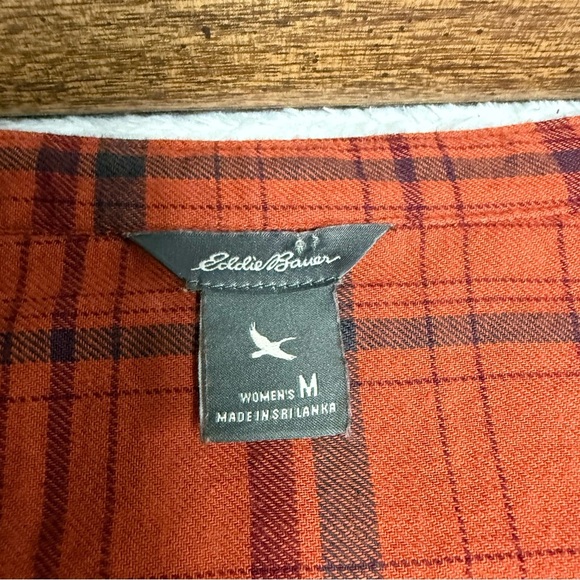 Eddie Bauer size medium Orange plaid tunic length  Buttoned Blouse - Picture 4 of 8